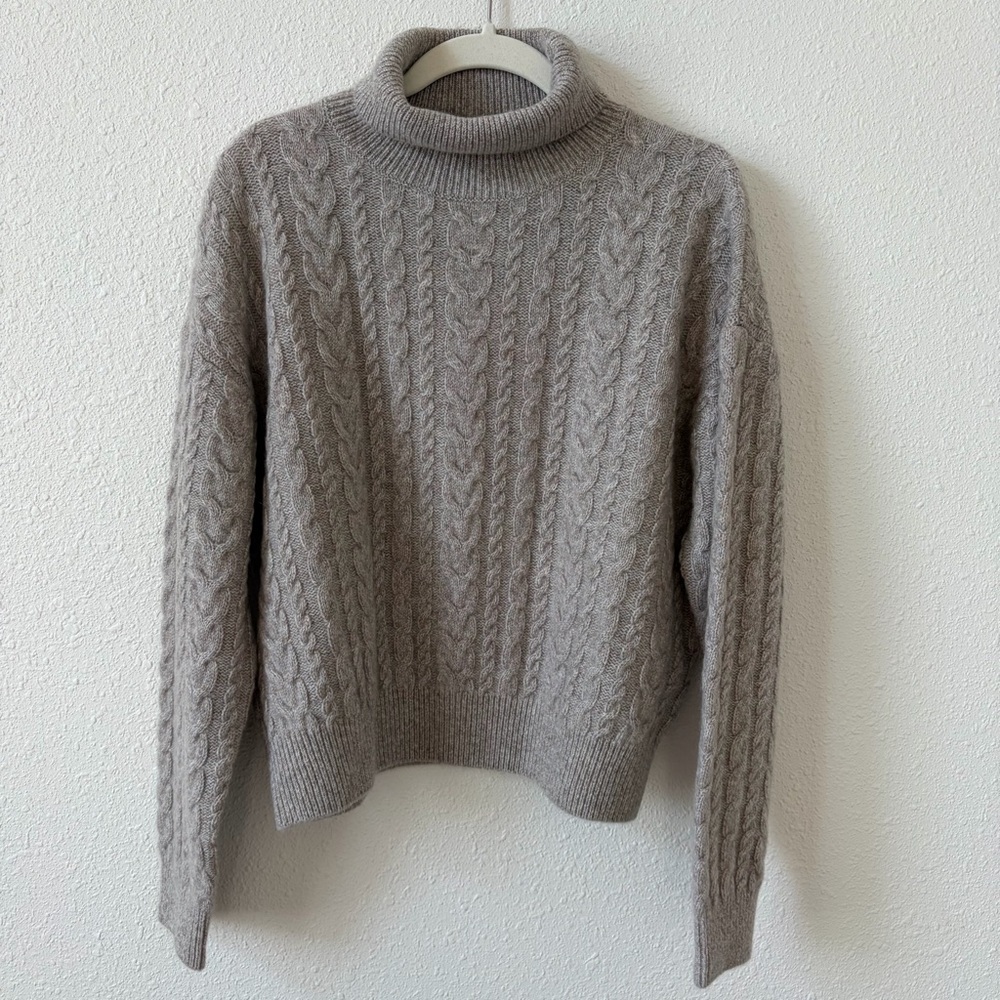 Lilysilk Classic Cable Knit Turtleneck Sweater Mixed Beige Size XS Cashmere